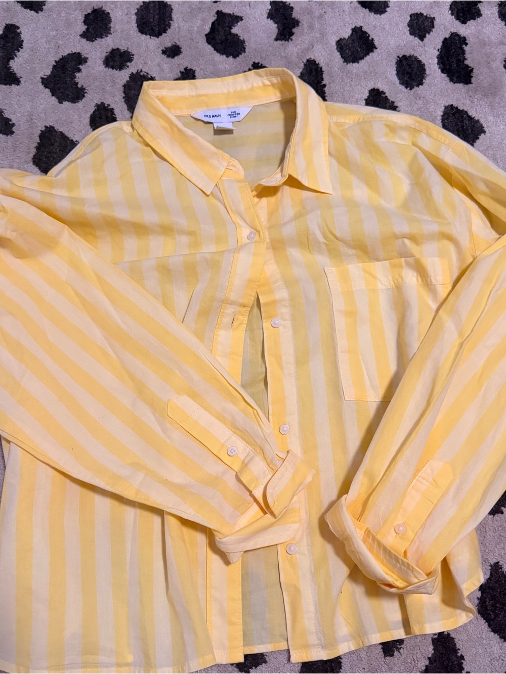 Old Navy Yellow and White Striped Men's Button-Down Shirt